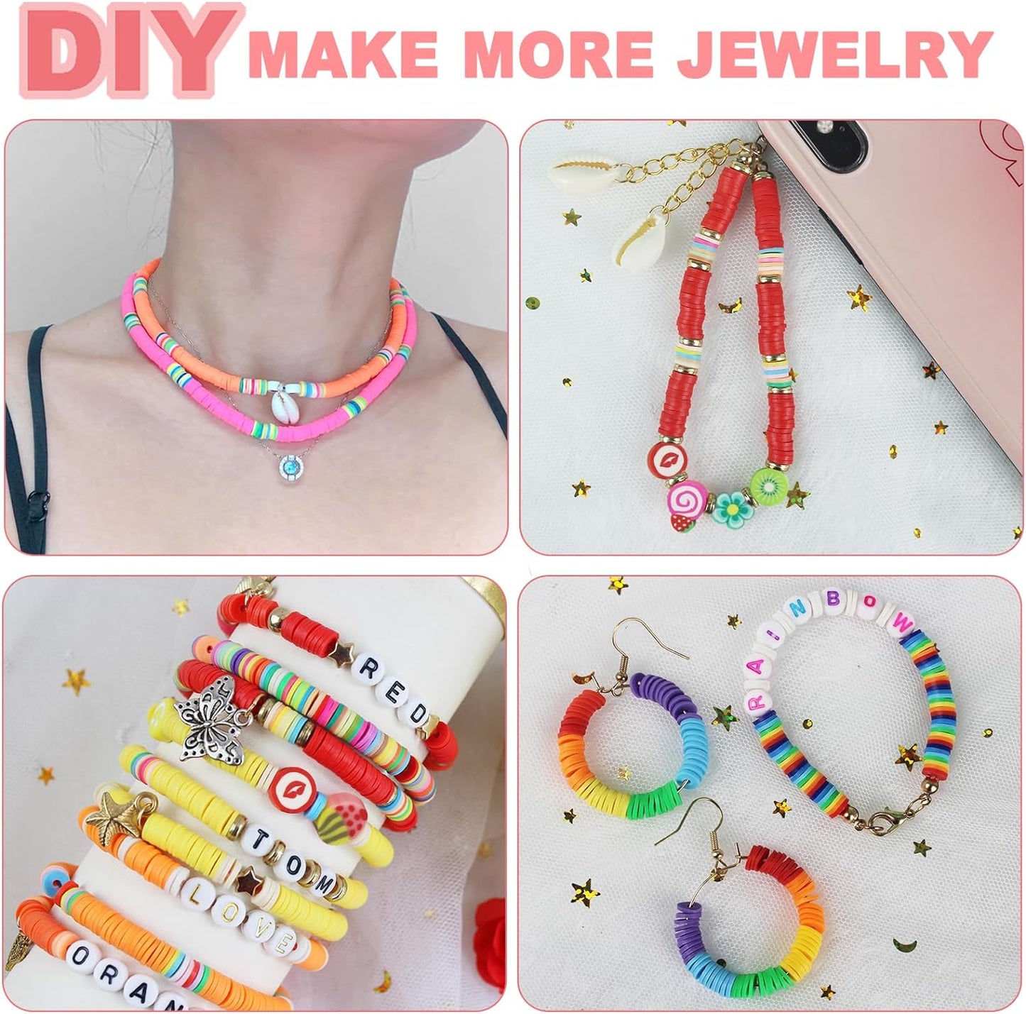 5300-Piece Clay Beads Bracelet Making Kit - Flat Preppy Beads Jewelry, Polymer Heishi Beads with Charms, Ages 8+