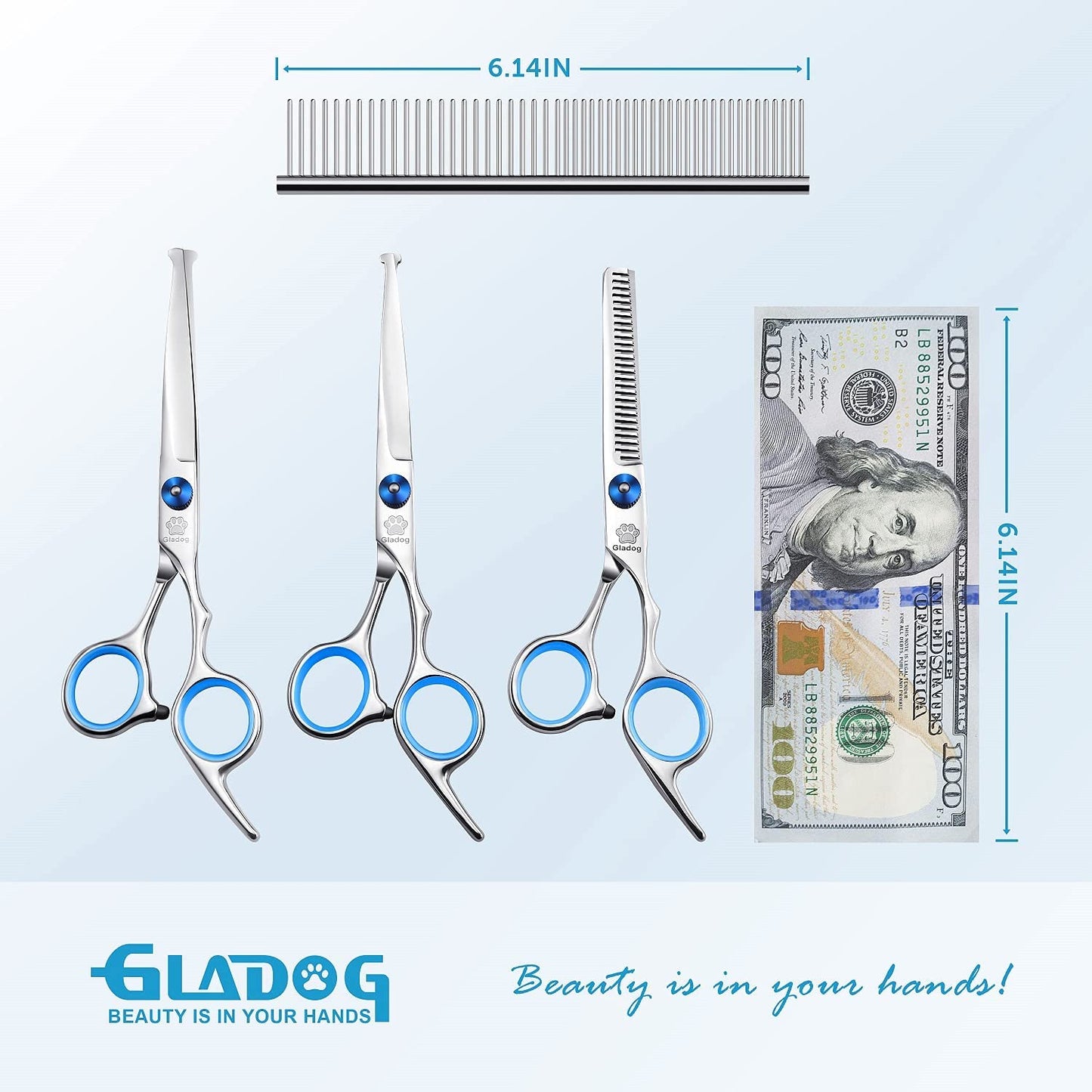5-in-1 Dog Grooming Scissors Set - Safety Round Tips - Durable Sharp Pet Grooming Shears Dogs, Cats