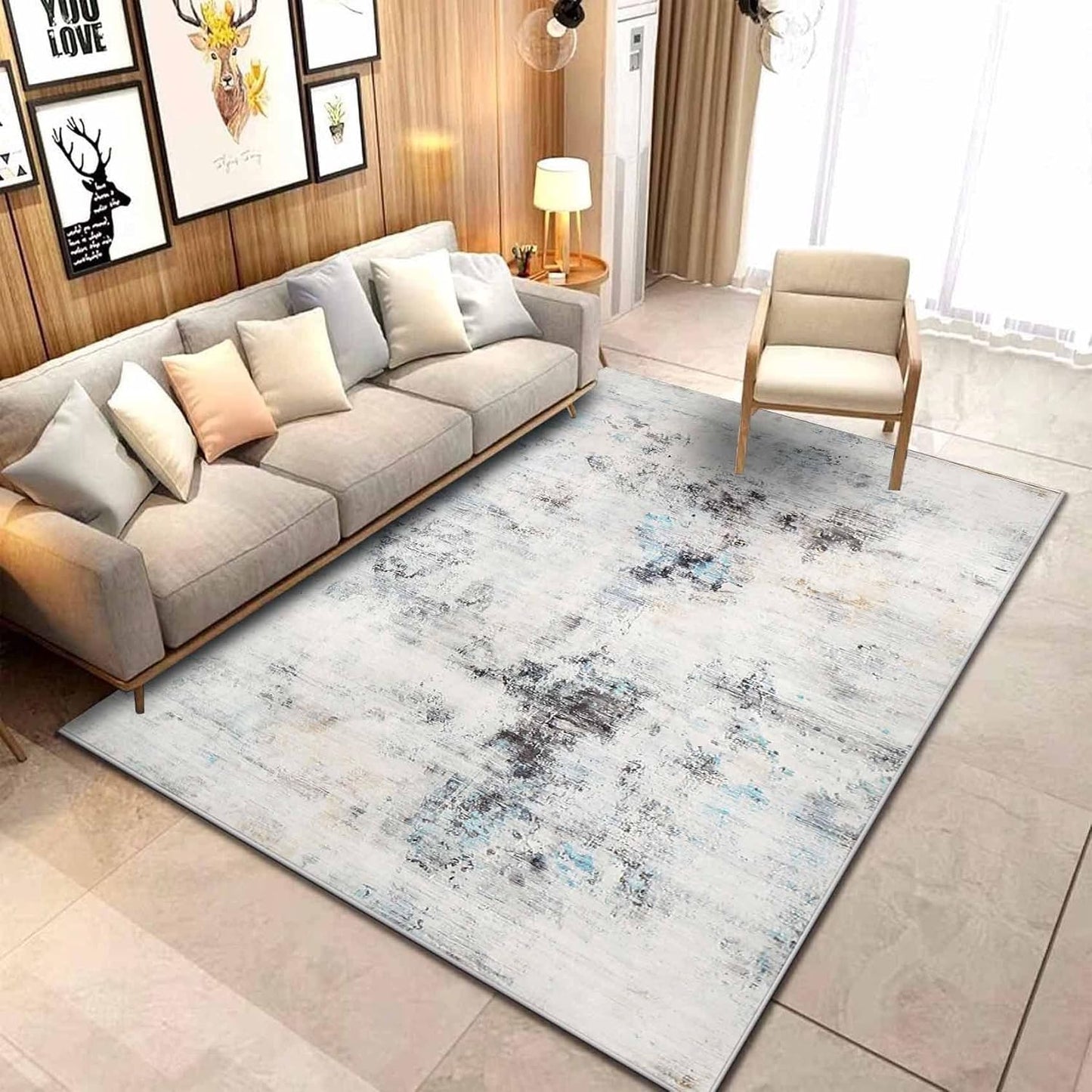 Modern Soft Abstract Area Rug for Living Room, Bedroom, Kitchen, and Dining Room - Medium Pile Carpet Floor Mat
