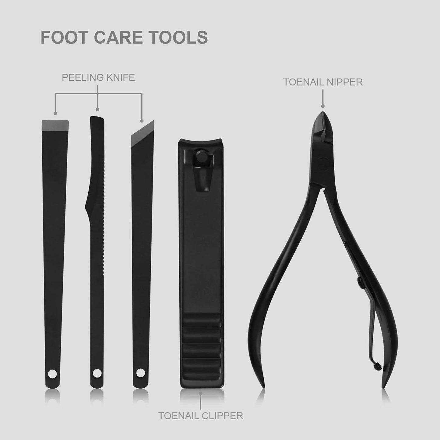 15-in-1 Professional Stainless Steel Manicure and Pedicure Set - Portable Grooming Kit Nail Care (Black)