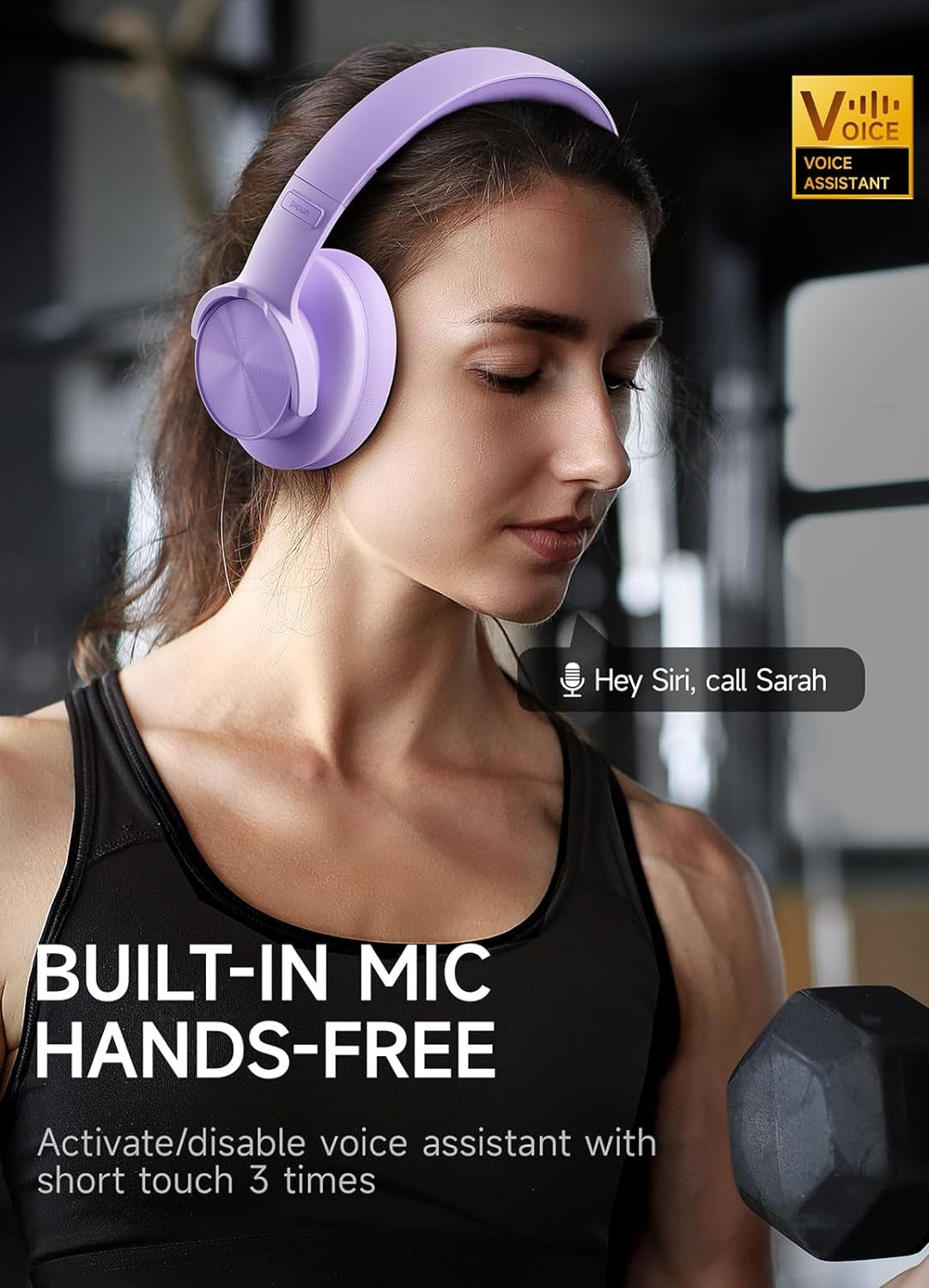Wireless Bluetooth Headphones - 120 Hrs Battery Life, Over-Ear Design, 3 EQ Music Modes, Hands-Free Calling, Deep Bass (Purple)