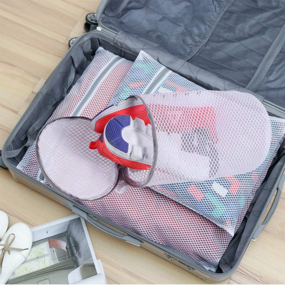 Shoe Cleaning Laundry Bags - Mesh Washing Bags - Sneakers, Gym Shoes, Large Size 7 x 15 Inch, Pack of 2 - Gray Zipper, 125 Honeycomb Fabric