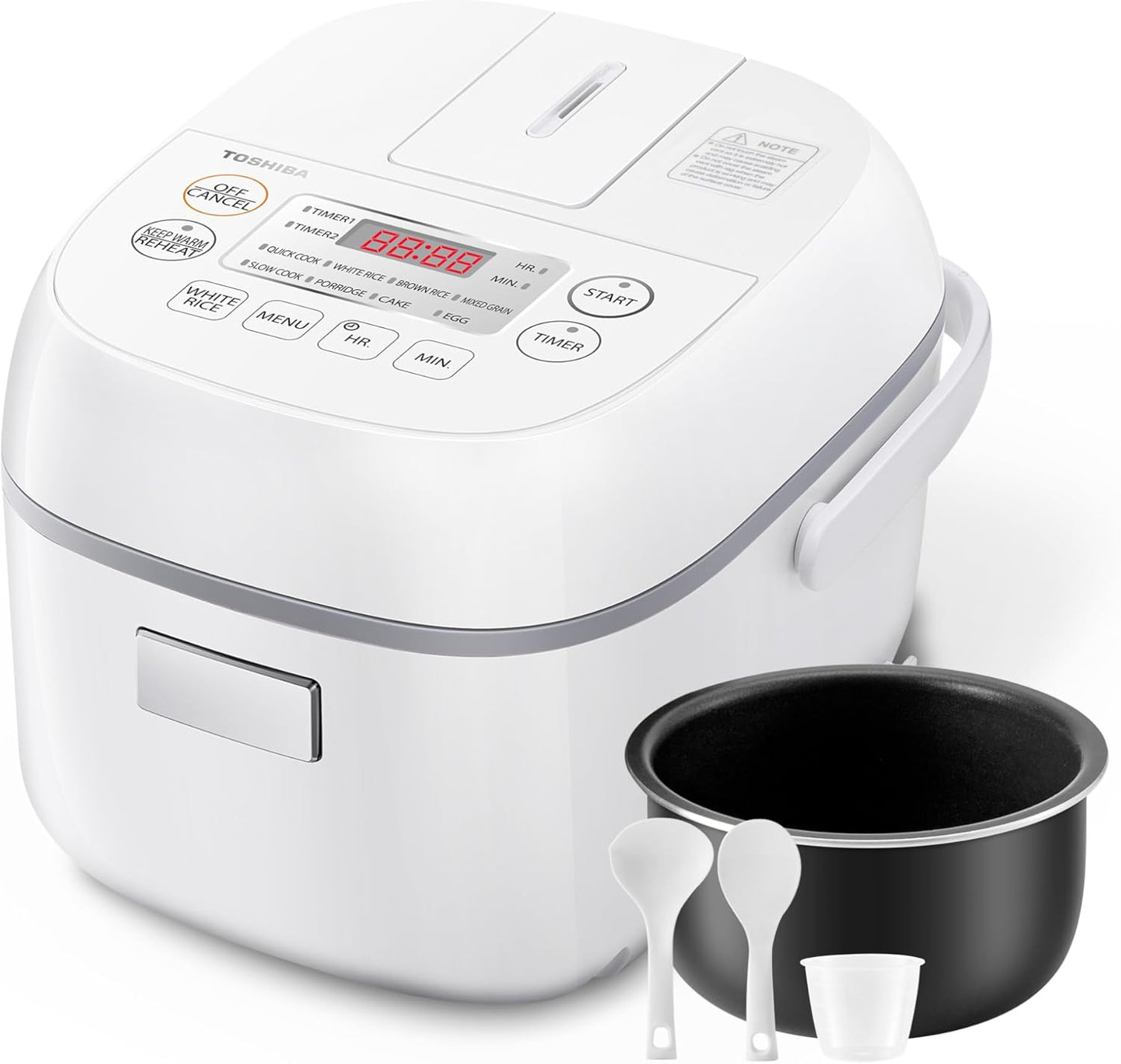 Rice Cooker Small 3 Cup Uncooked – LCD Display with 8 Cooking Functions, Fuzzy Logic Technology, Delay Timer. Auto Keep Warm, Non-Stick Inner Pot, White