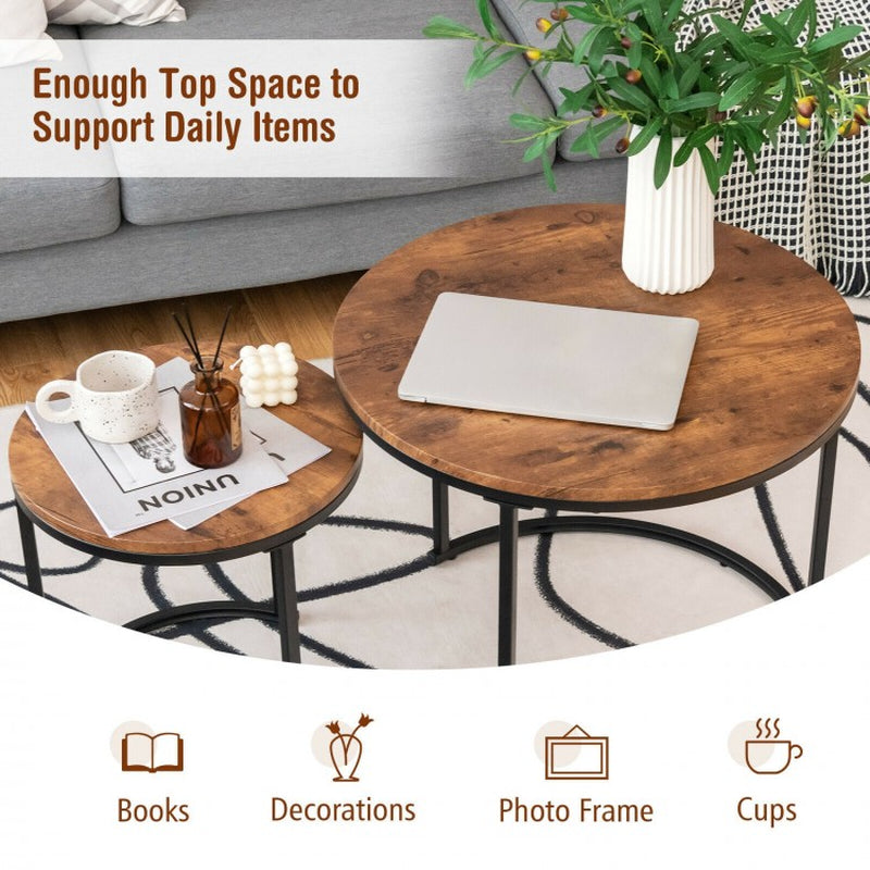 Set of 2 Contemporary Round Stacking Nesting Coffee Tables