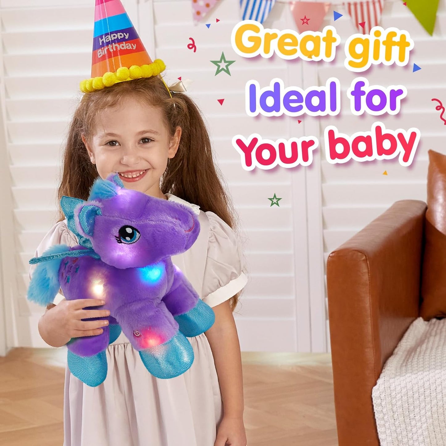 LED Pegasus Stuffed Animal Glow Unicorn Soft Toys, Nightlight Companion Gifts, 11'', Purple
