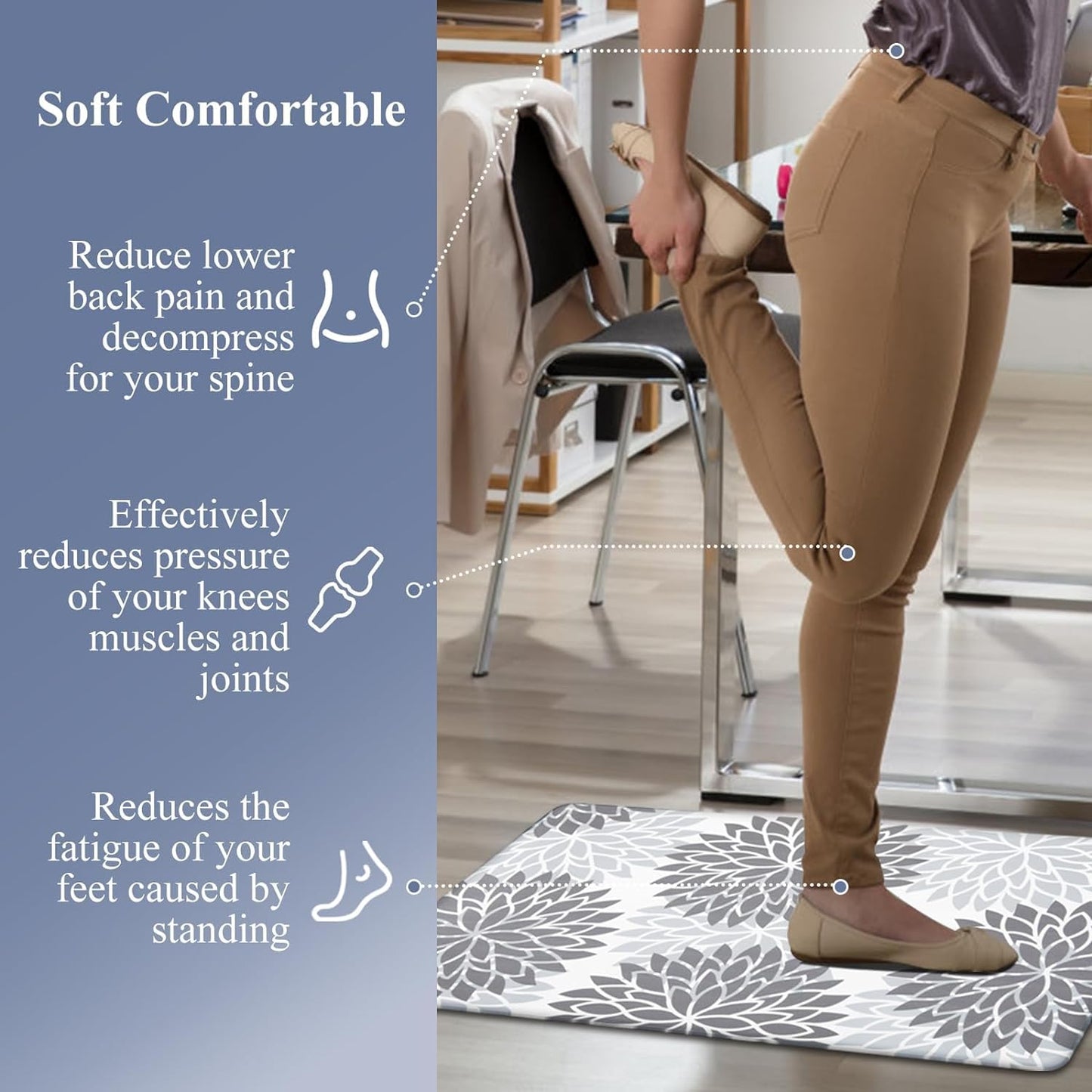 Anti-Fatigue Kitchen Rug Set - 2-Piece Non-Skid Cushioned Floor Mats (17" x 48" & 17" x 28") - Waterproof Runner Mats