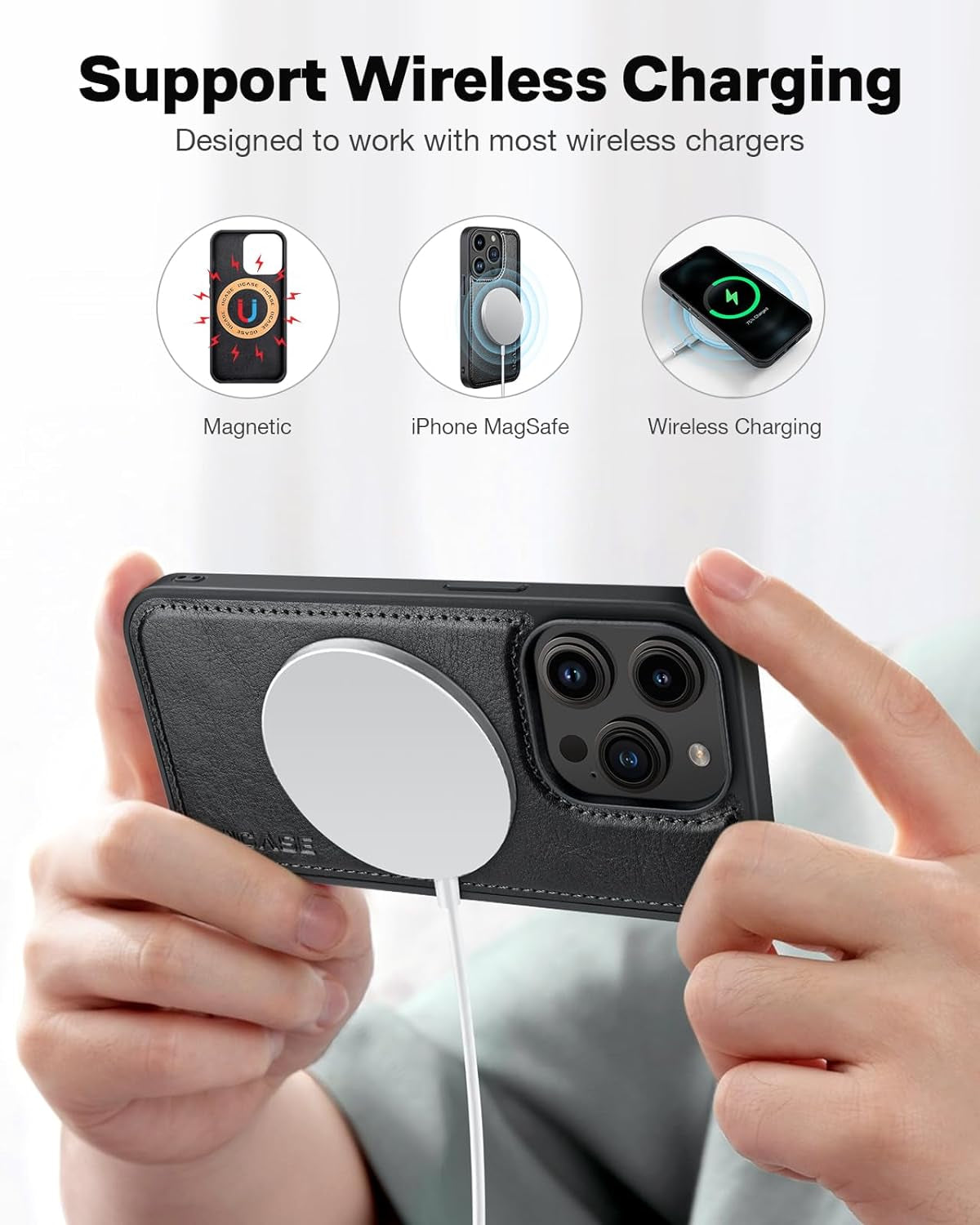 PU Leather Wallet Case for iPhone 15 Pro Max - Magnetic Detachable 2-in-1 Flip Cover - Card Holders, RFID Blocking, Kickstand (Black)