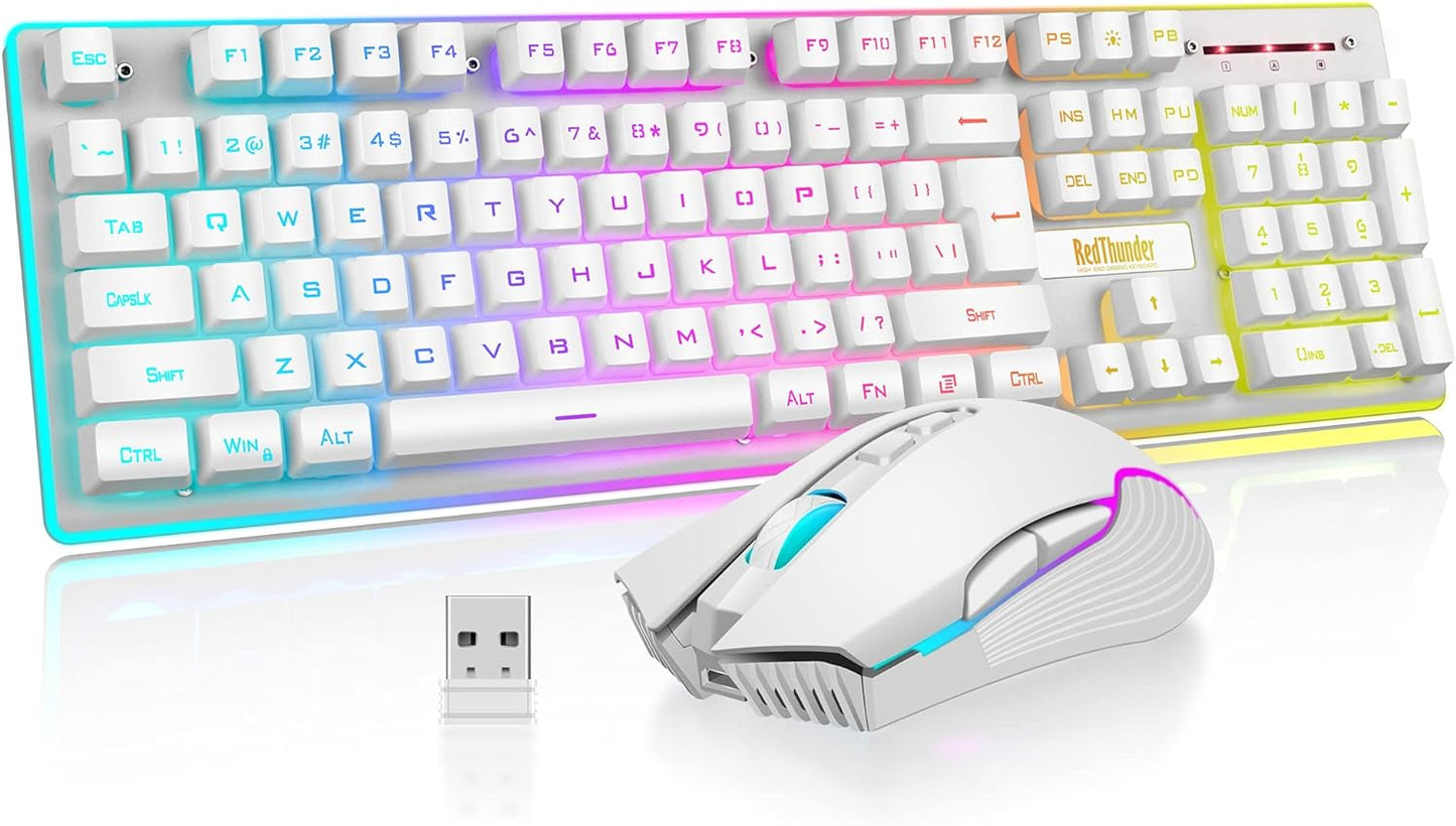 Wireless Gaming Keyboard and Mouse Set with LED Backlighting, Rechargeable 3800mAh Battery, Mechanical Feel (Black)