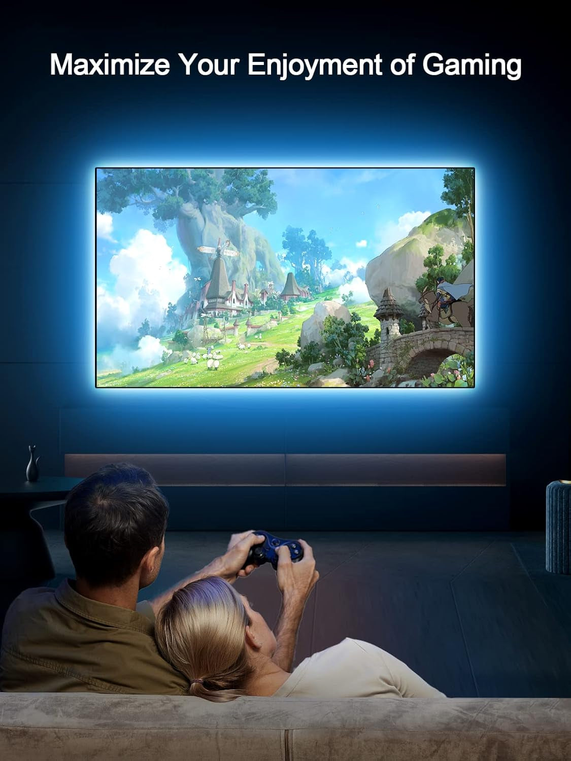 LED Backlight for TVs, 11.4Ft RGB Strip Lights for 32-50 Inch Monitors, Remote and Bluetooth APP Control, Music Sync, USB Powered Room Decoration