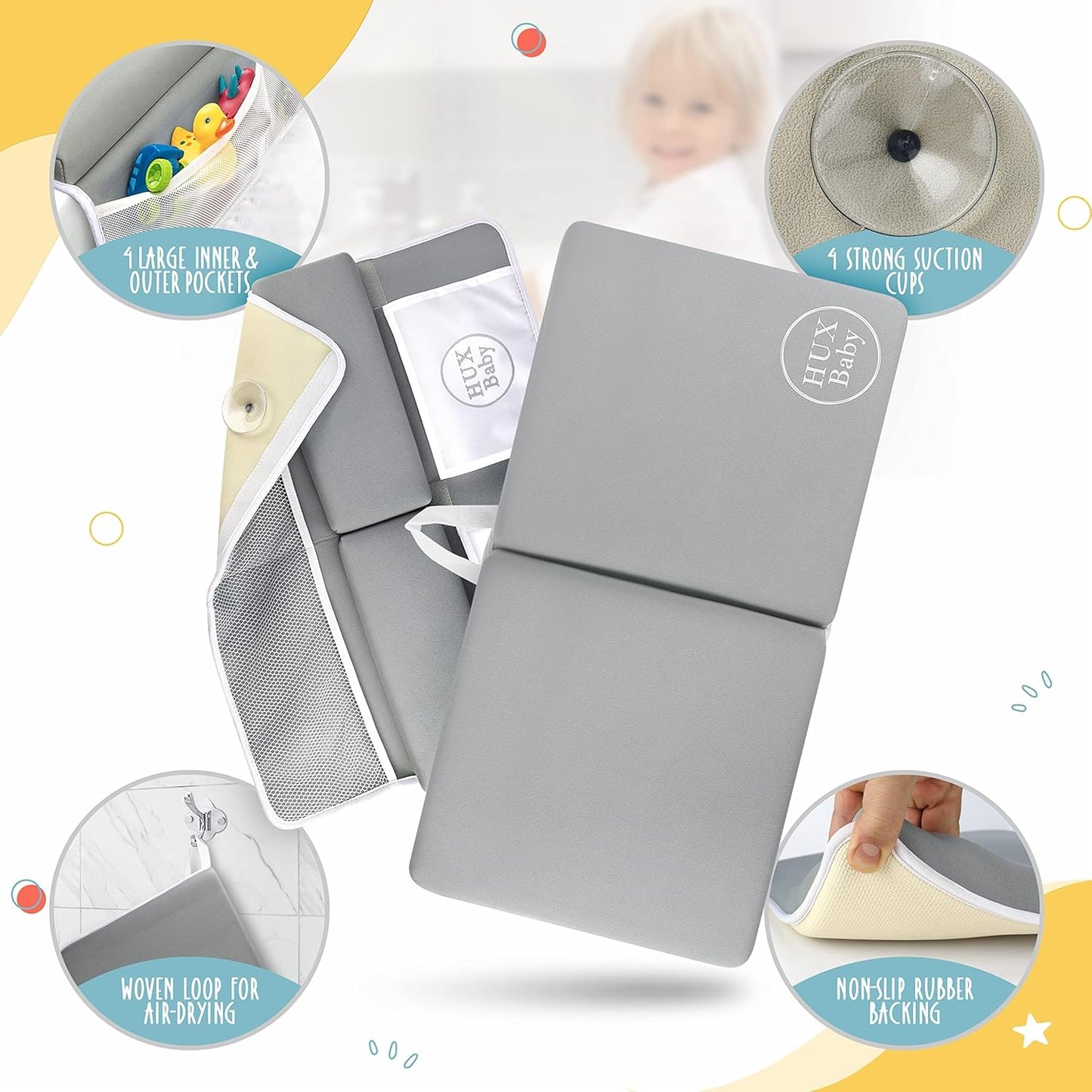 Professional Baby Bath Kneeler and Elbow Rest Pad Set with Bath Mat Accessories