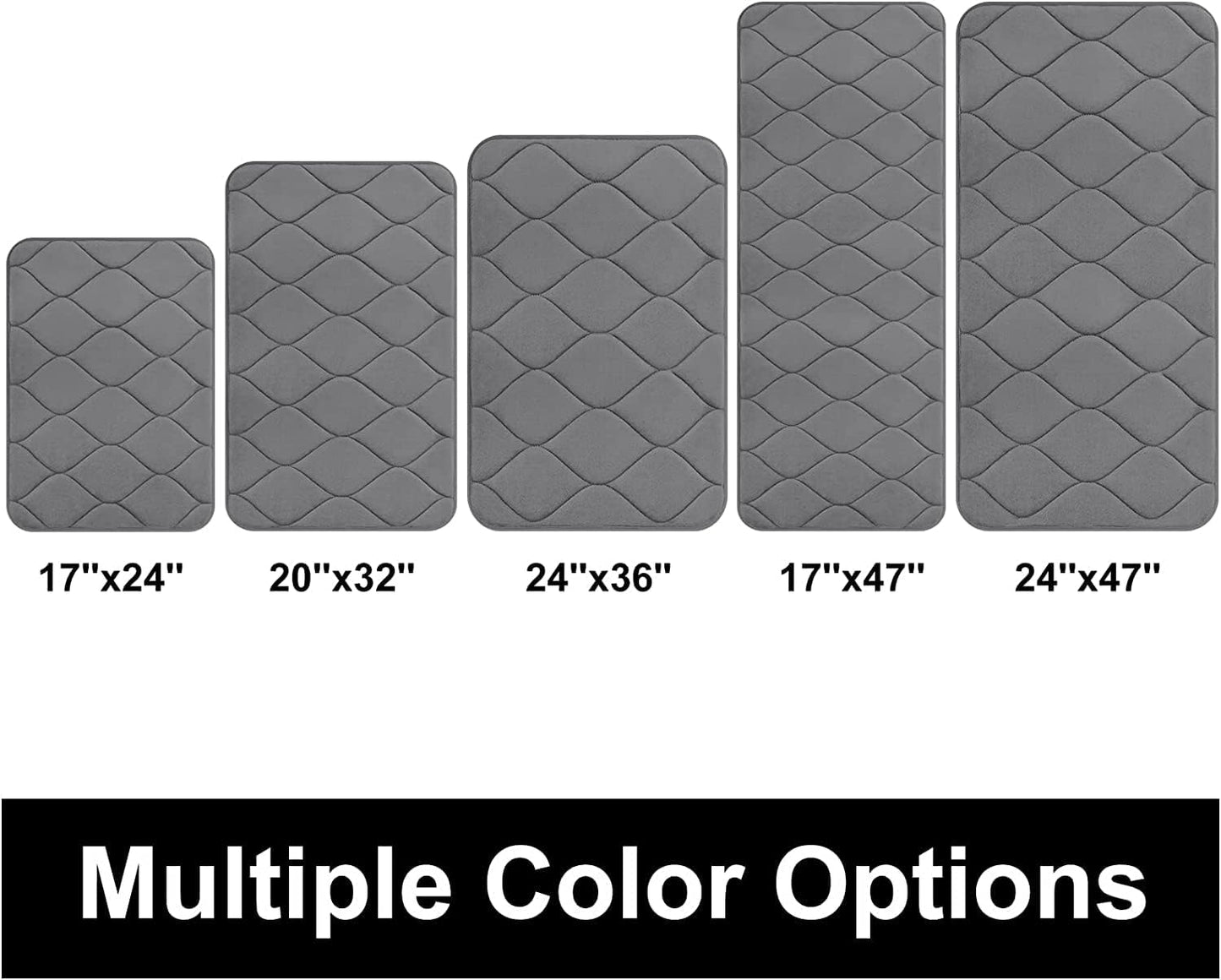 Memory Foam Bath Mats - Soft, Non-Slip, Water-Absorbent, Machine Washable Bathroom Rugs, 24" x 16", Dark Grey