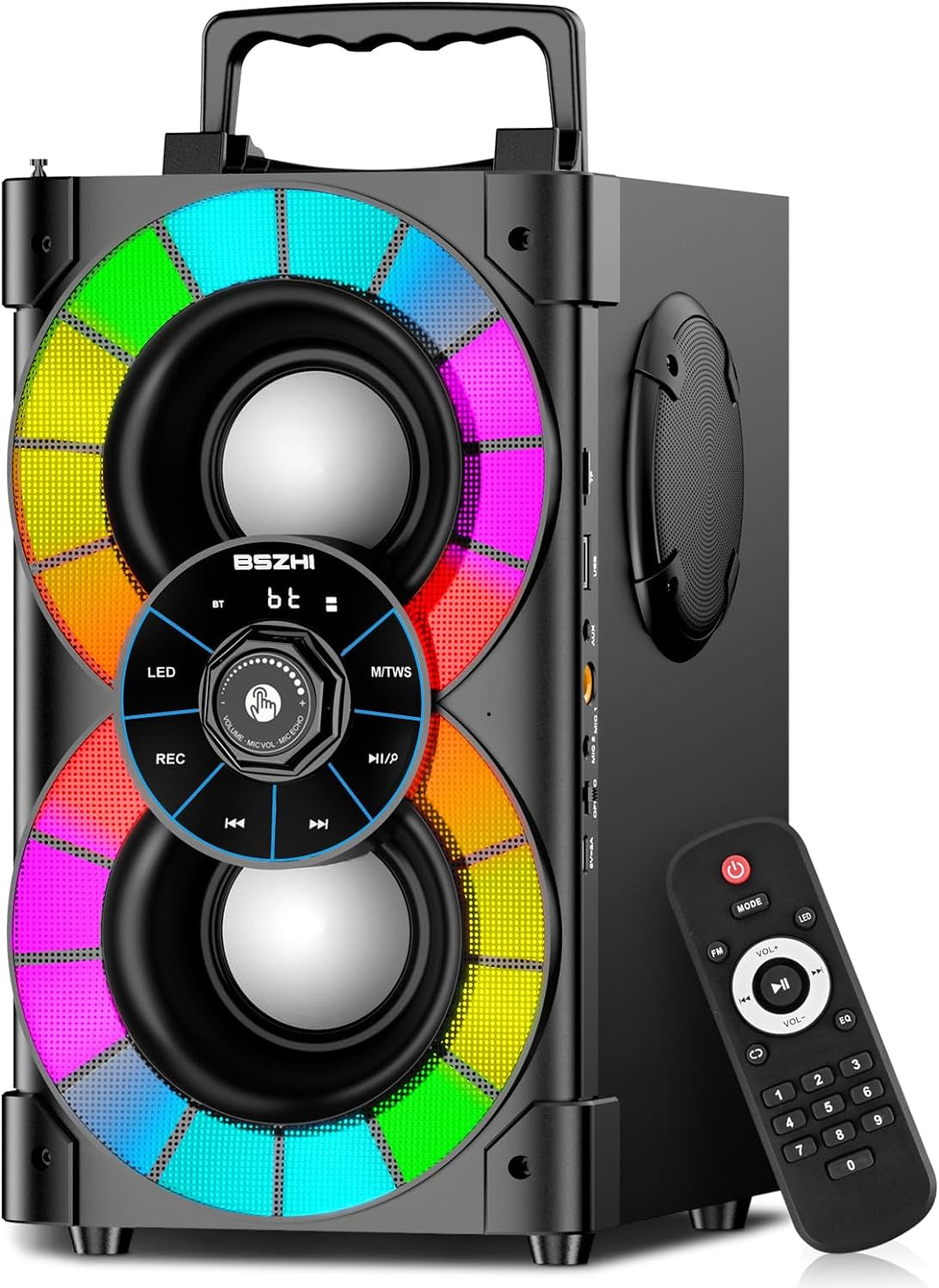 80W Portable Bluetooth Speakers - High-Performance Wireless Stereo Sound Boombox with Subwoofer, FM Radio, LED Lights, Remote Control