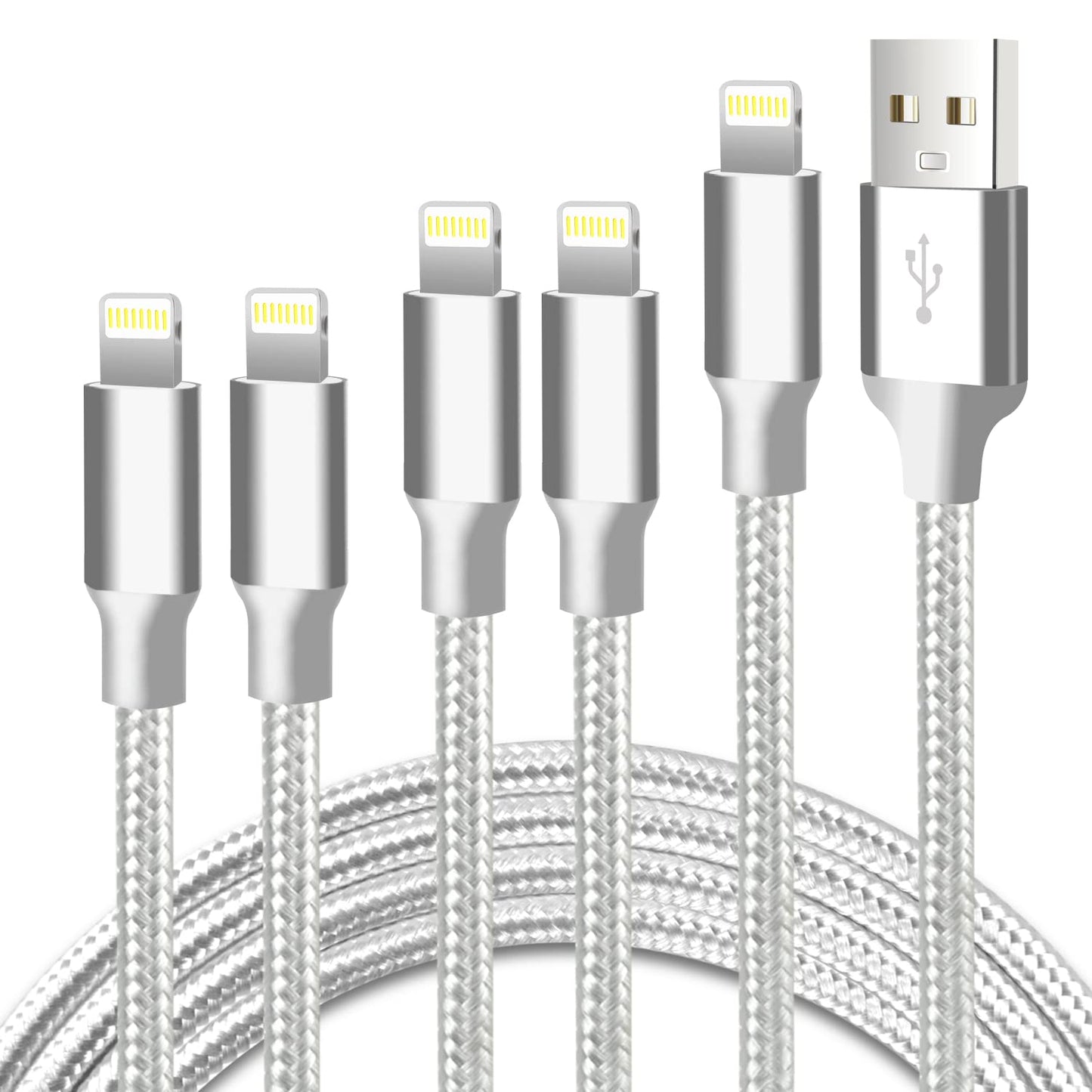 Iphone Charger, 5 Pack 3/3/6/6/10FT Apple Mfi Certified USB Lightning Cable Nylon Braided Fast Charging Cord Compatible for Iphone - Black