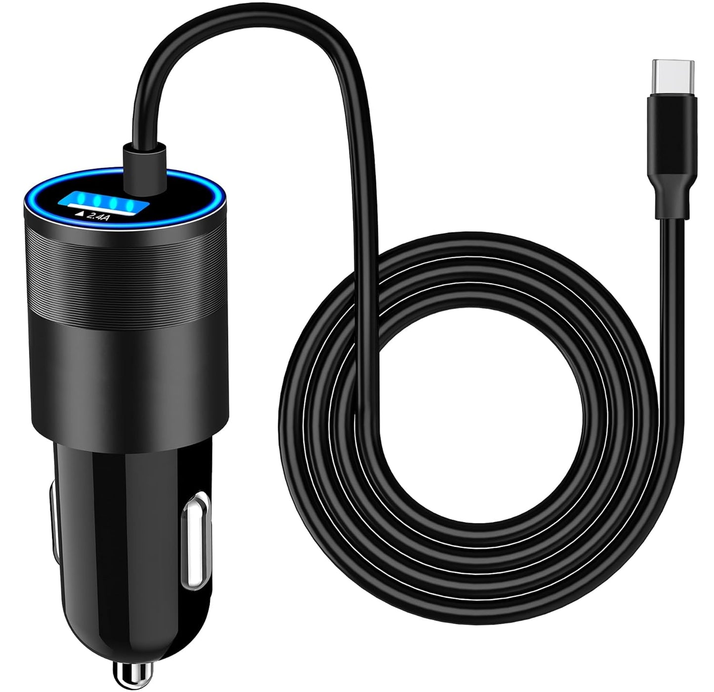 Apple MFi Certified Fast Charging Car Charger with 4.8A Output and 6FT Coiled Lightning Cable