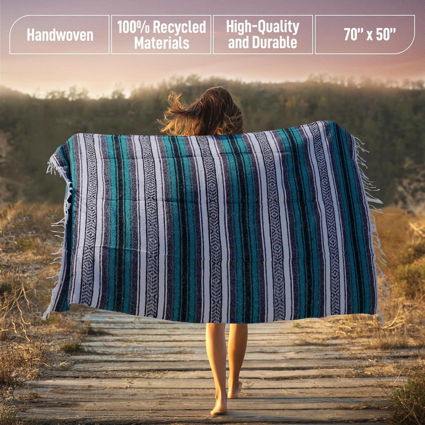 Extra Large Mexican Blanket (70"X50") - Handwoven Yoga Blanket, Serape Blanket - Outdoor Blanket