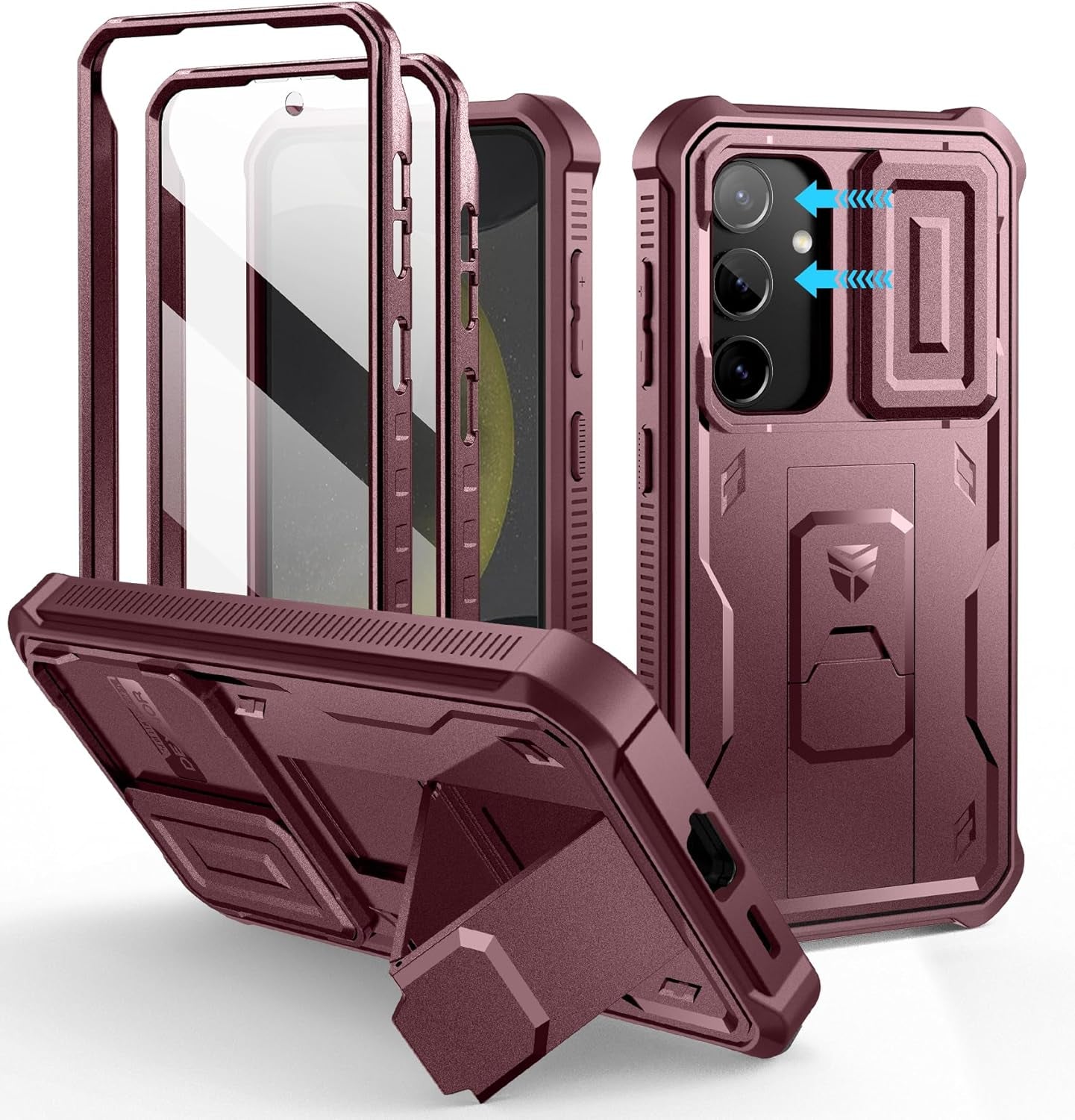 Samsung Galaxy S24 Ultra Heavy-Duty Rugged Case with Built-In Slide Camera Cover, Screen Protector, and Kickstand - Black