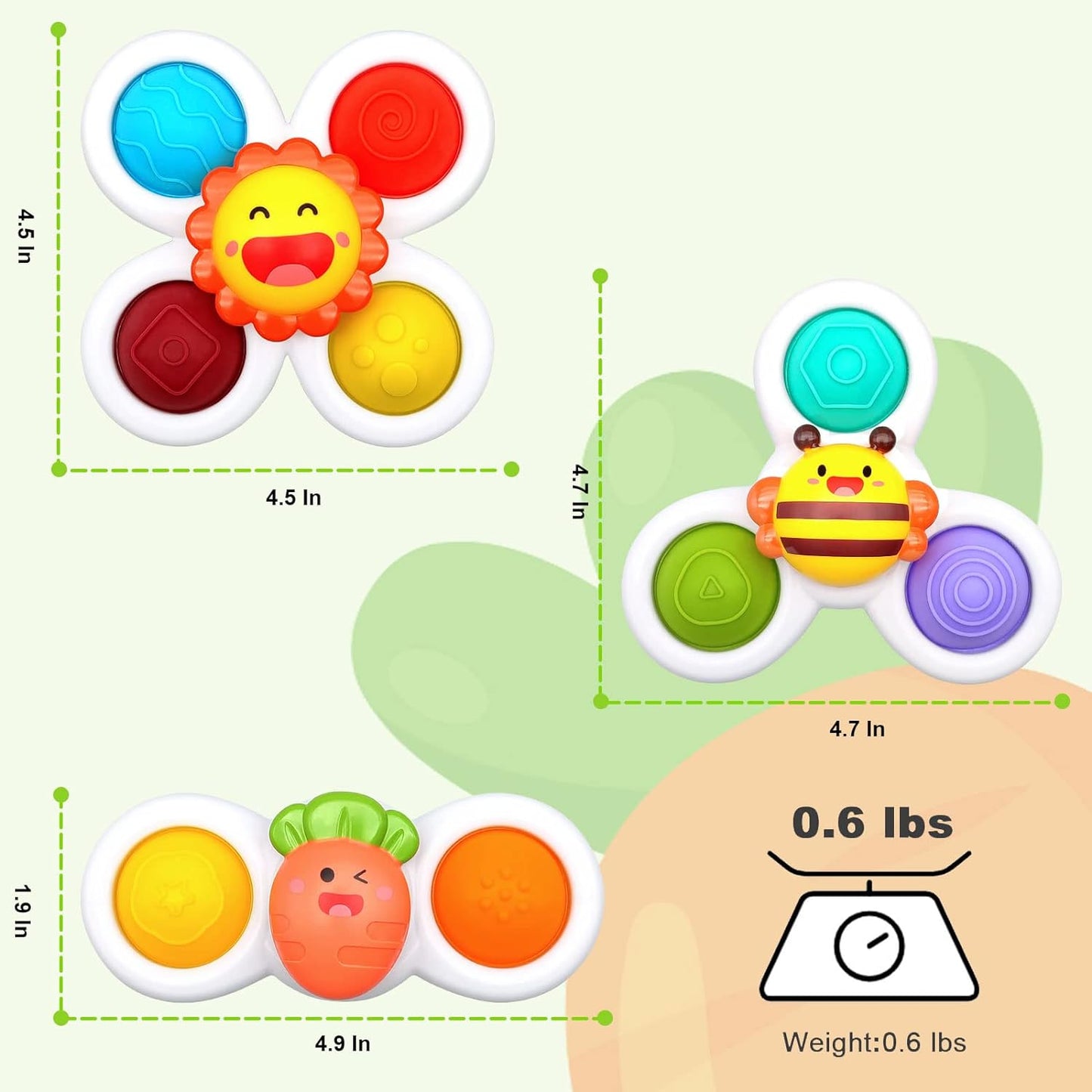 Suction Cup Spinner Sensory Toys - Learning Bath Toys - Infants, Toddlers,Ages 12-36 Months