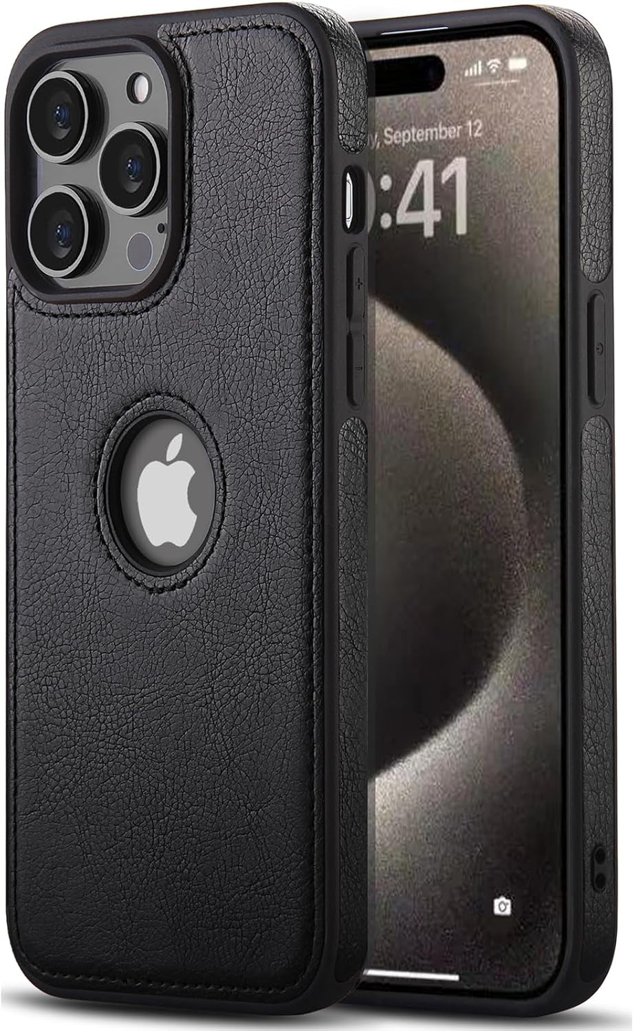 Premium Leather and TPU Hybrid Case Cover for iPhone 15 Pro Max - Brown