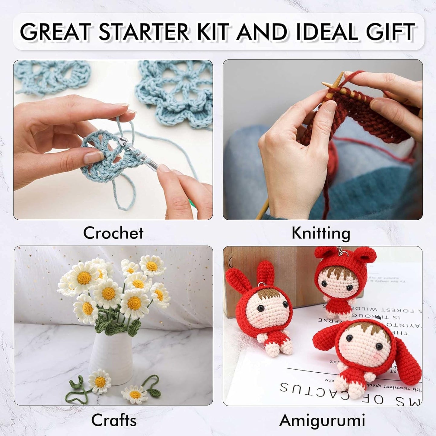 Acrylic Yarn Set: 62 Skeins (2170 Yards) for Knitting and Crochet, Complete with 2 Crochet Hooks, 2 Weaving Needles, and 10 Stitch Markers - Ideal Beginner Kit for Adults and Kids
