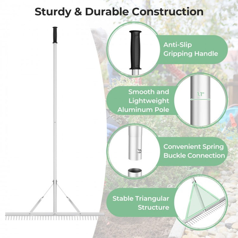 Professional Aluminum Rake with 36-Inch Wide Head and 68-Inch Handle