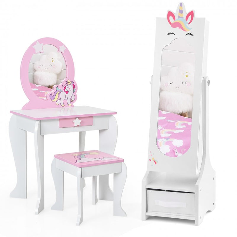 Children's Jewelry Cabinet with Full-Length Mirror for Bedrooms and Playrooms