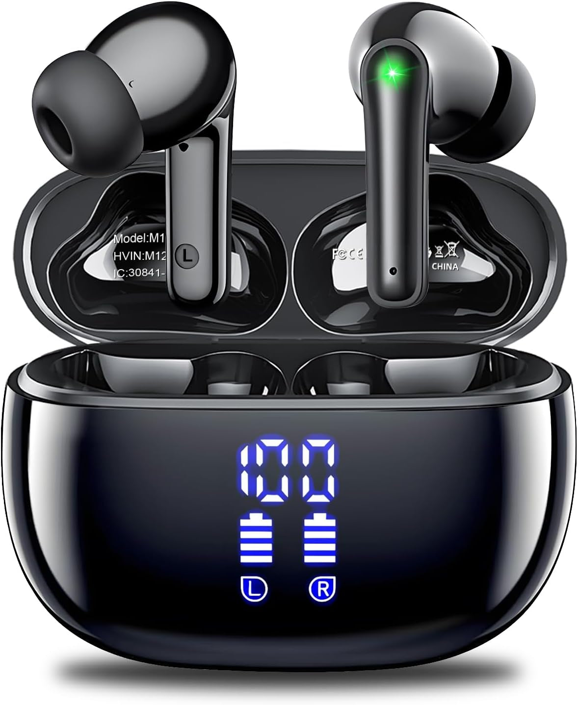 Wireless Earbuds with Bluetooth 5.3, 48 Hrs Playtime, LED Power Display Charging Case, IPX5 Waterproof, Deep Bass Stereo Sound, Mic