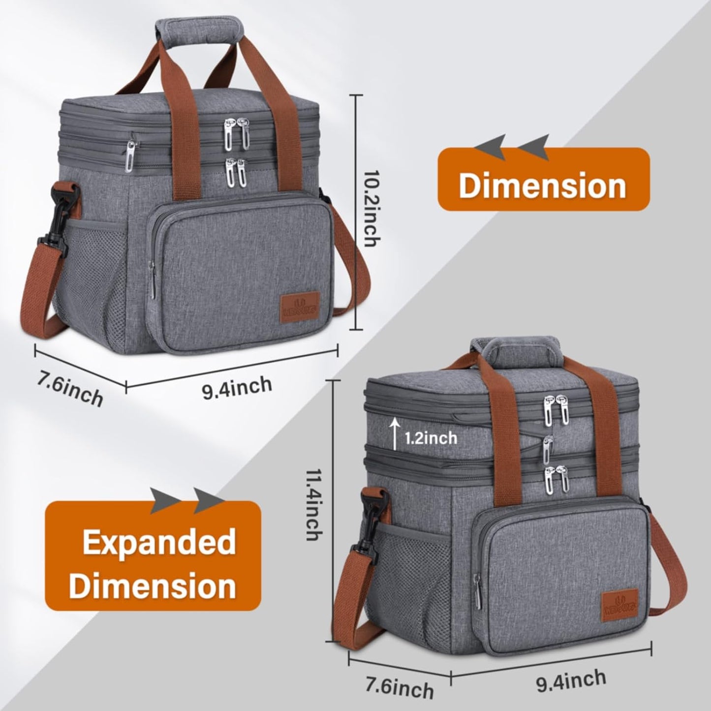 Insulated Lunch Bag for Adults - Leakproof Thermal Cooler, Expandable Large Capacity, Reusable Double Deck Design
