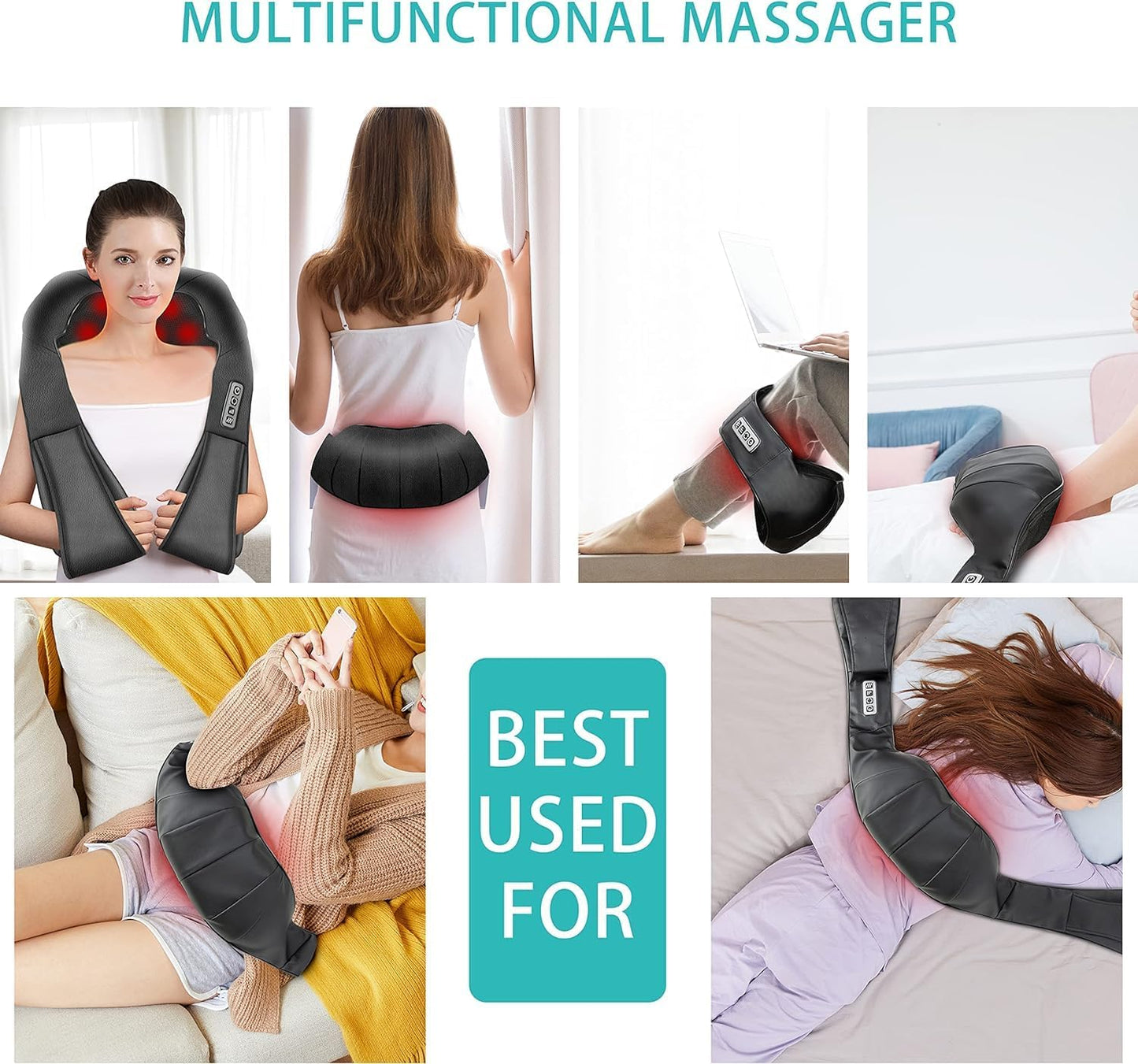 Shiatsu Neck and Shoulder Massager with Heat - 4D Deep Tissue Kneading Massage Pillow for Neck, Back, Waist, and Legs
