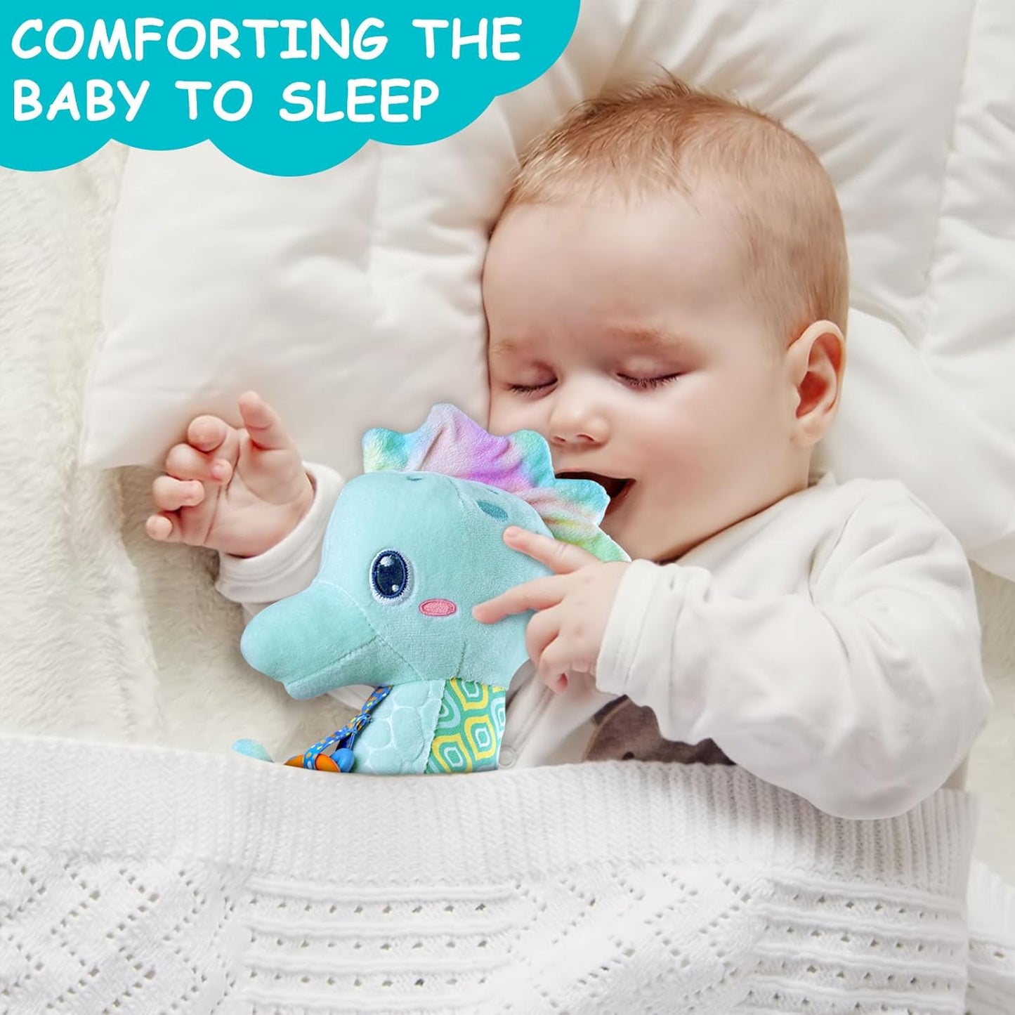 Infant Musical Stuffed Animal Toy - Soft Multi-Textured Rattle - Crinkle Sound, Babies 0-12 Months (Blue)