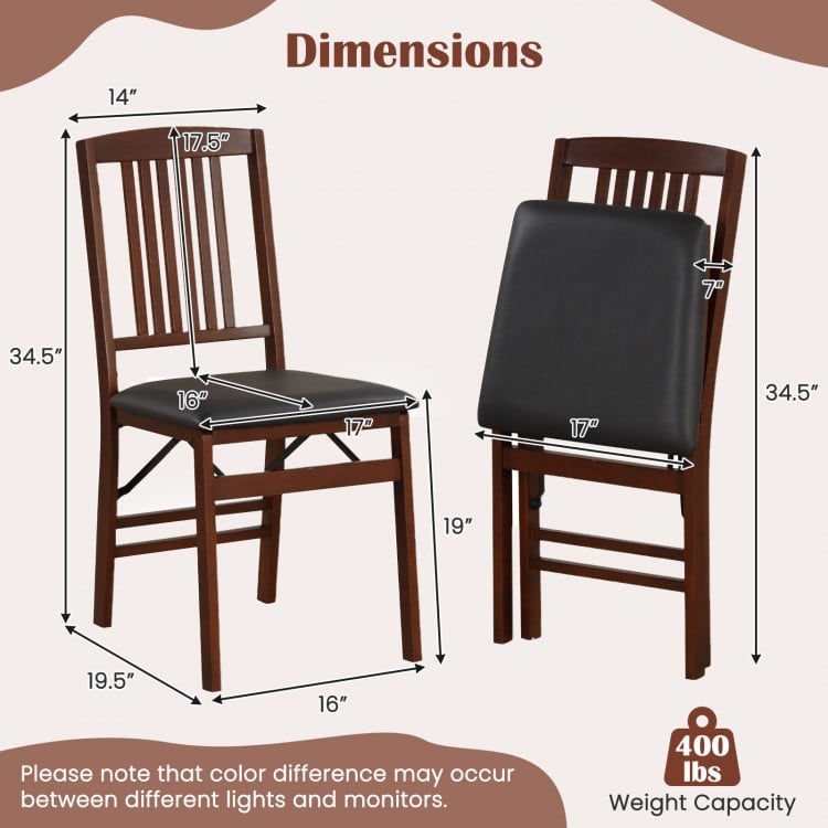 Set of 2 Upholstered Foldable Kitchen Chairs with Padded Seating