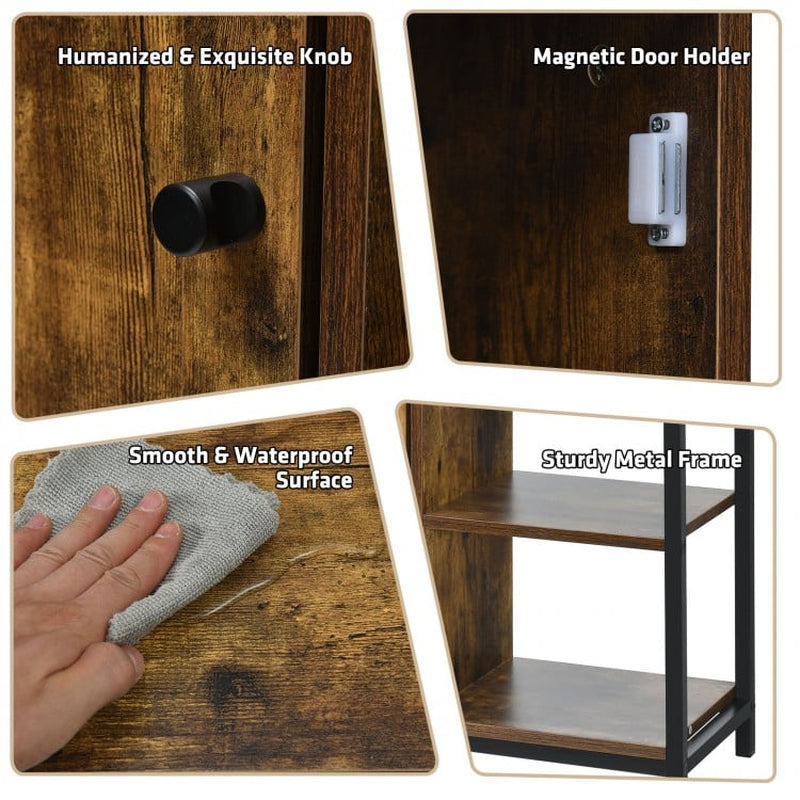 Freestanding Multi-Functional Storage Cabinet with Three Open Shelves and Doors
