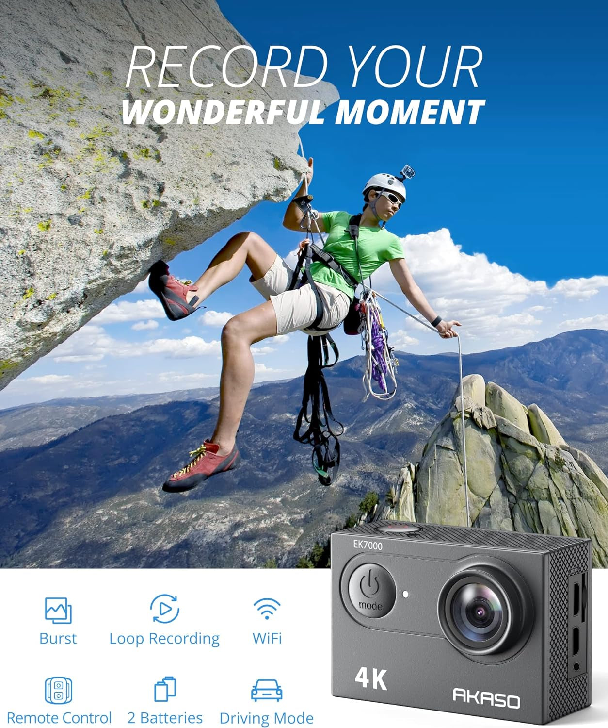 Ultra HD 4K30FPS Action Camera with 170-Degree Wide Angle and 98FT Waterproof Capability