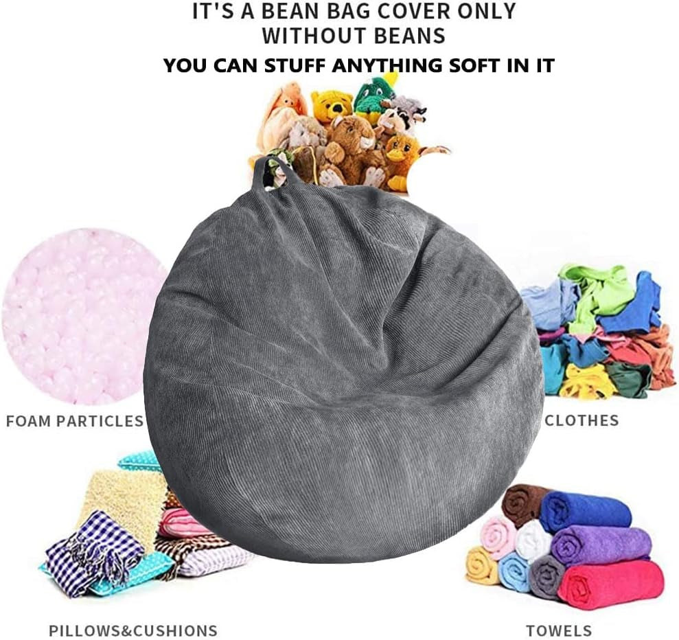 Washable Ultra Soft Corduroy Bean Bag Chair Cover with Sturdy Zipper for Organizing Plush Toys - Ideal for Adults, Kids, and Teens