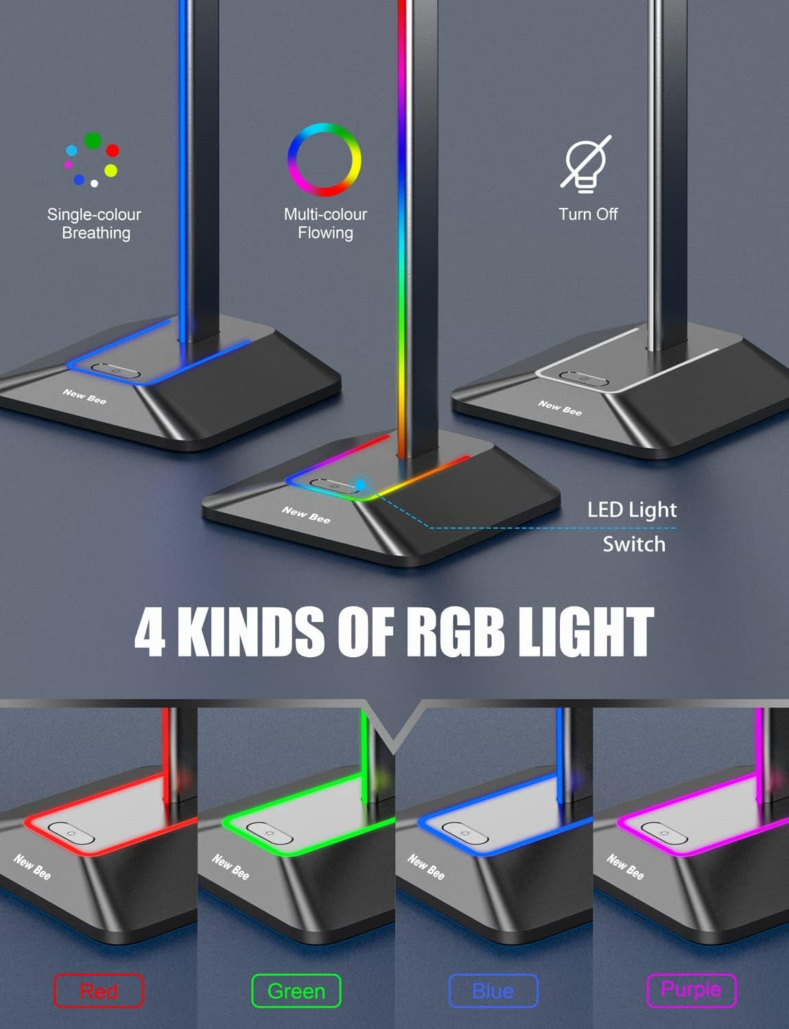 RGB Headphone Stand with Dual USB Charging Ports and 7 Lighting Modes for Gaming Headsets and Earphone Accessories