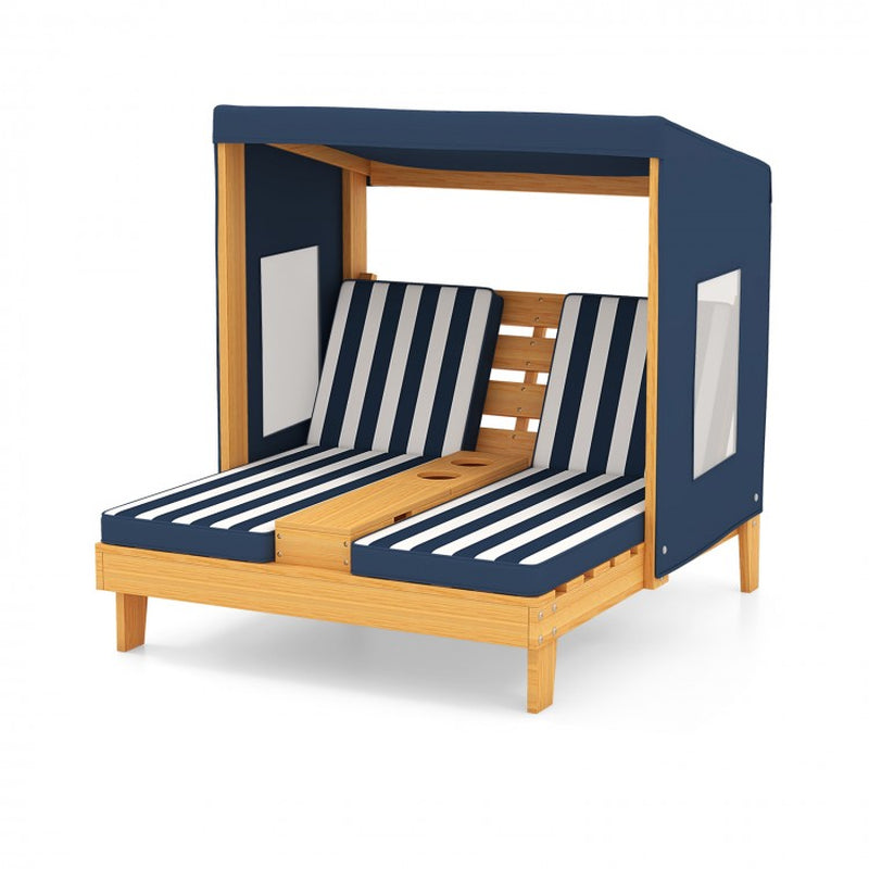 Children's Outdoor Lounge Chair with Cup Holders and Sunshade Awning