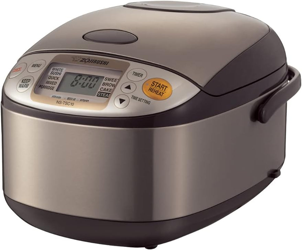 Rice Cooker and Warmer, 10-Cup Capacity, Stainless Steel Finish, Brown