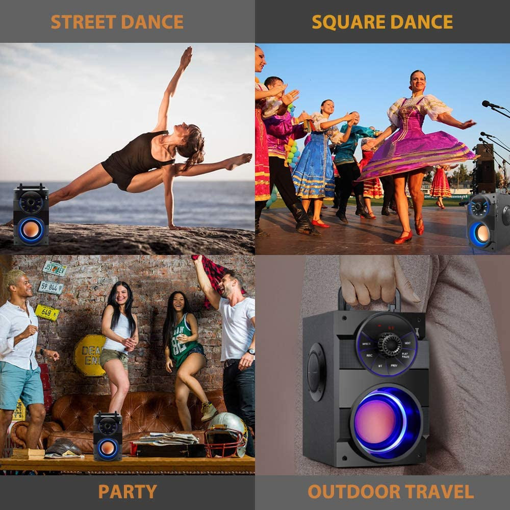 Portable 11W Bluetooth Speaker with Subwoofer, Dual Speakers, LED Lights, FM Radio, Remote Control, Enhanced Bass, and MP3 Playback
