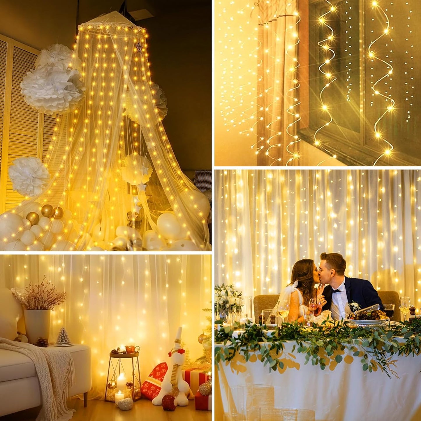 300 LED Dimmable Curtain Fairy Lights with Remote Control and Timer, 8 Lighting Modes, USB Powered String Lights for Indoor Room, Wall, Party, and Christmas Decor (9.8 x 9.8 Ft)