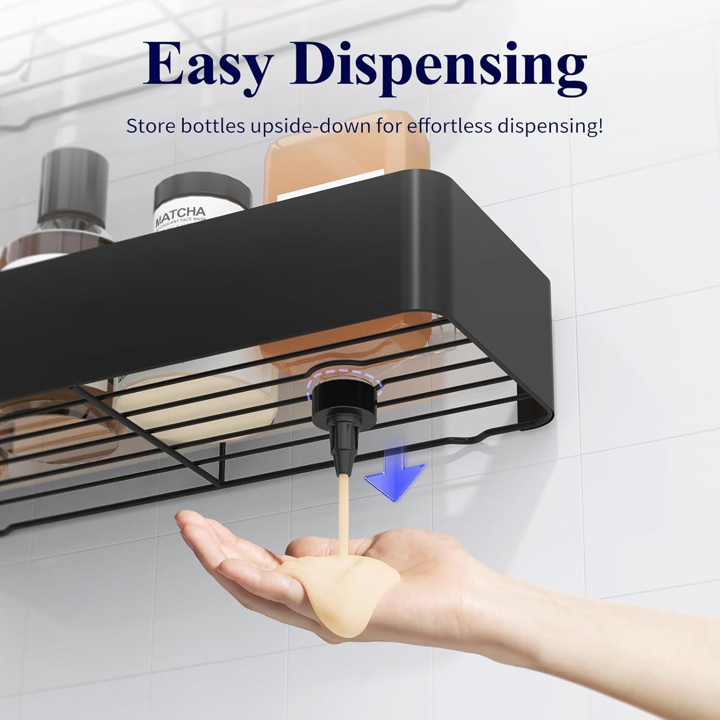 Set of 2 Adhesive Shower Caddies - Rustproof, Drill-Free Organizers with Elegant - Black
