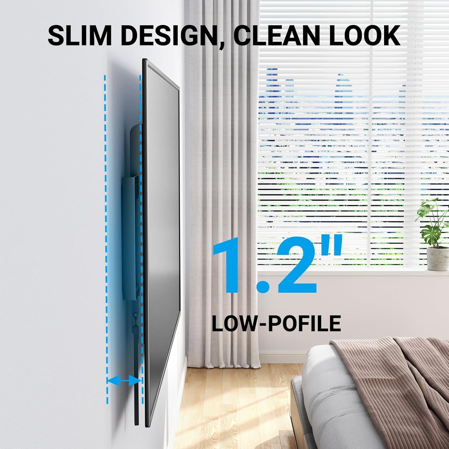 Fixed TV Wall Mount Bracket - 32-82 Inch LED, LCD, OLED Flat Screen - Compatible -16”-24” Wood Studs, Supports Up to 132 lbs,