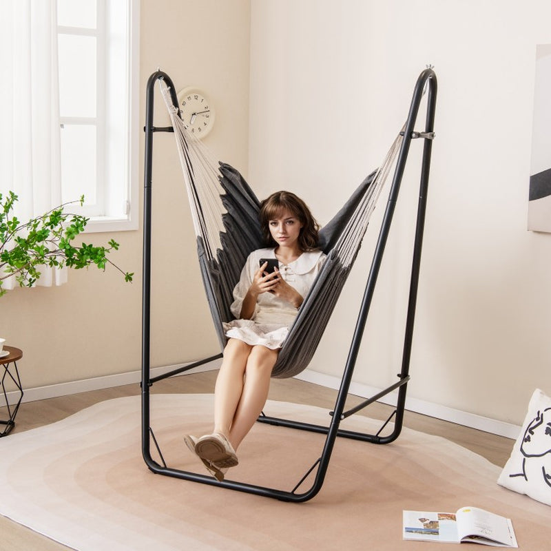 Heavy-Duty Metal Frame Hammock Chair with Convenient Side Pocket