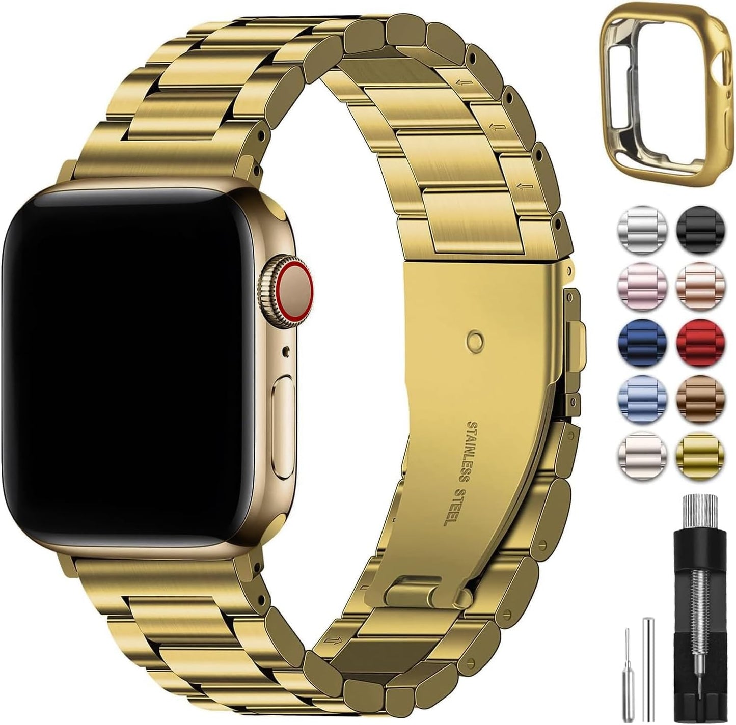 Stainless Steel Apple Watch Band with Case - for Apple Watch Ultra 2, Series 9, 8, 7, 6, 5, 4, 3, 2, 1 & SE/SE 2