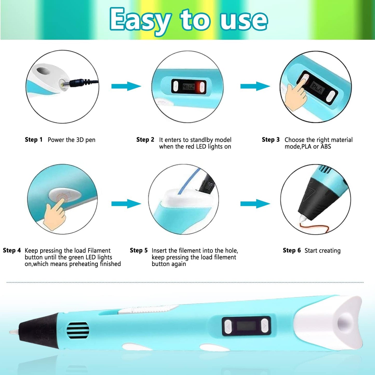 3D Printing Pen for Kids and Adults with Stencil Book and 12 Colors of PLA Filament Refills