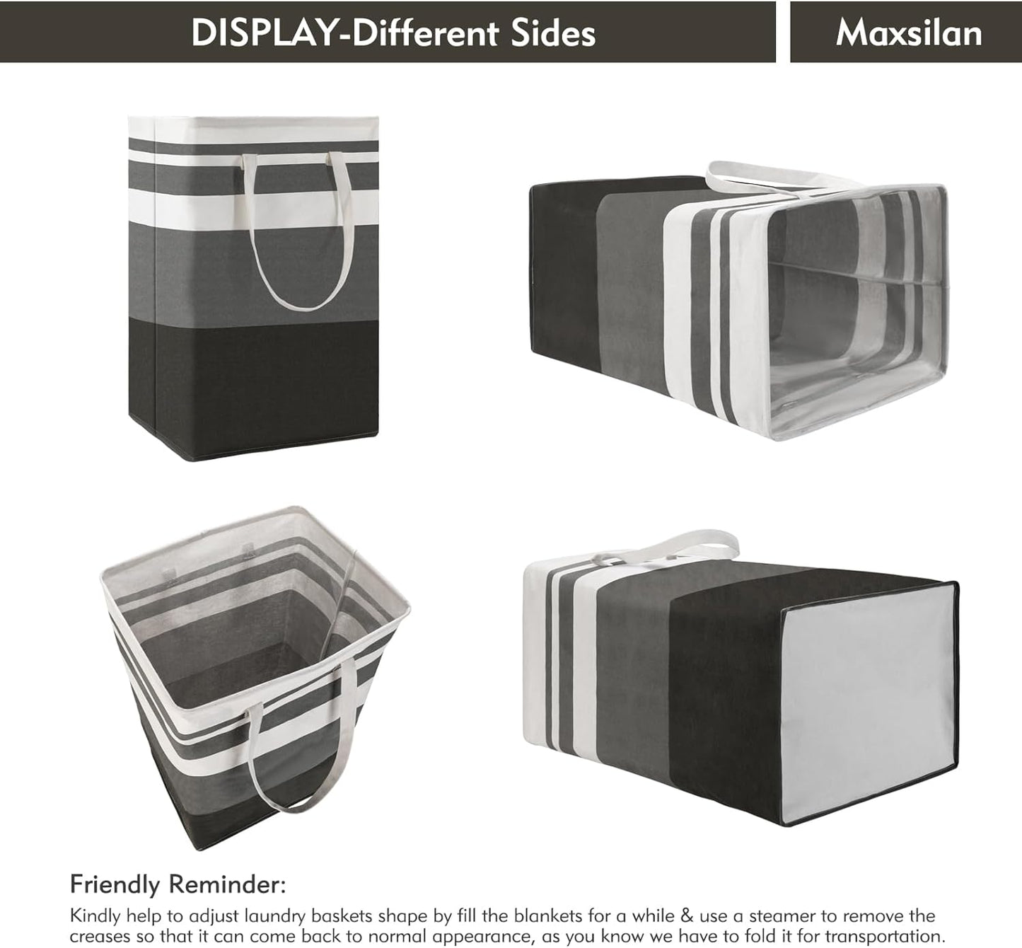 80L 3-Pack Freestanding Laundry Basket with Extended Handle, Collapsible Large Cotton Clothes Hamper Storage Basket, Gradient Grey