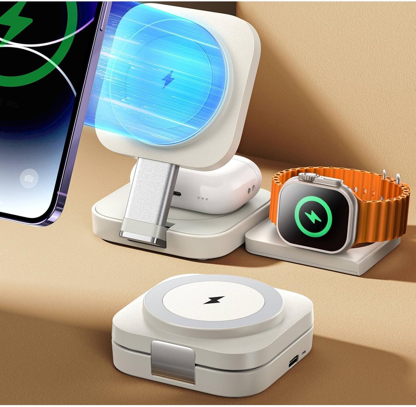 3-in-1 Wireless Charging Station for Apple Devices - MagSafe Compatible Charger Stand for iPhone, AirPods, and Apple Watch
