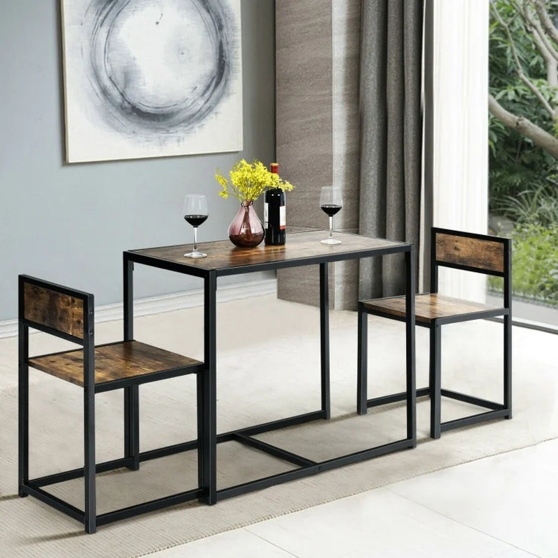 Compact 3-Piece Dining Set with Metal Frame: Table and 2 Chairs for Small Spaces