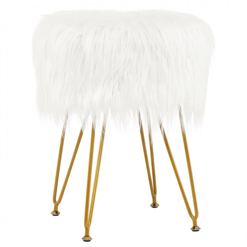 Round Faux Fur Upholstered Vanity Stool with Padded Seat