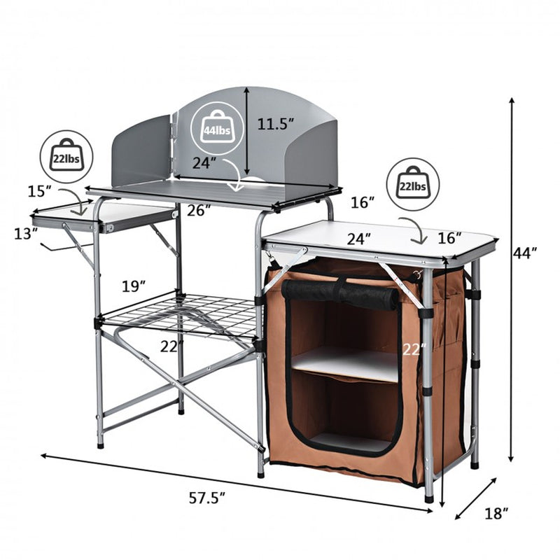 Portable Outdoor BBQ Grilling Table with Protective Windscreen Bag