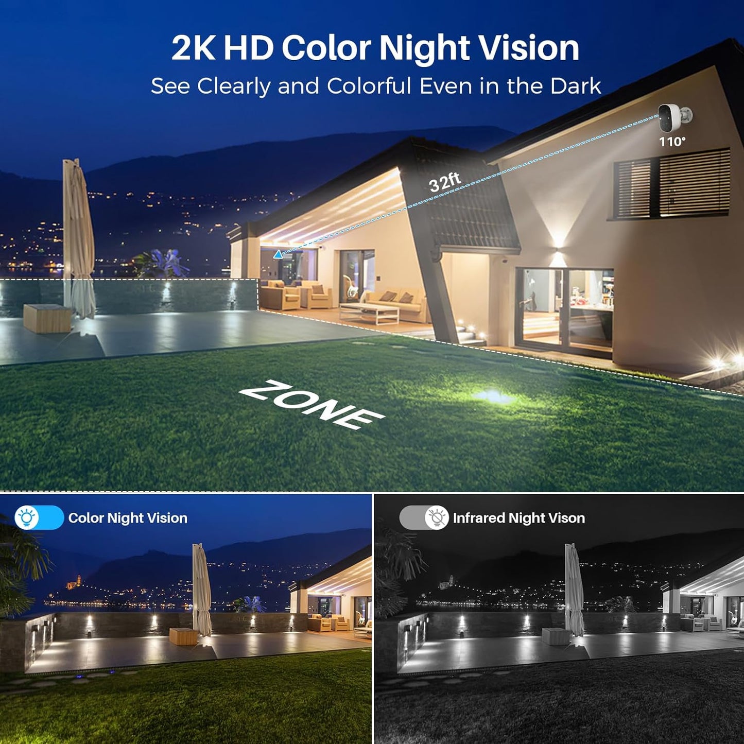 Wireless Outdoor Security Camera System (2-Pack) - Battery-Powered Home Surveillance with AI Motion Detection, Spotlight, Siren Alarm