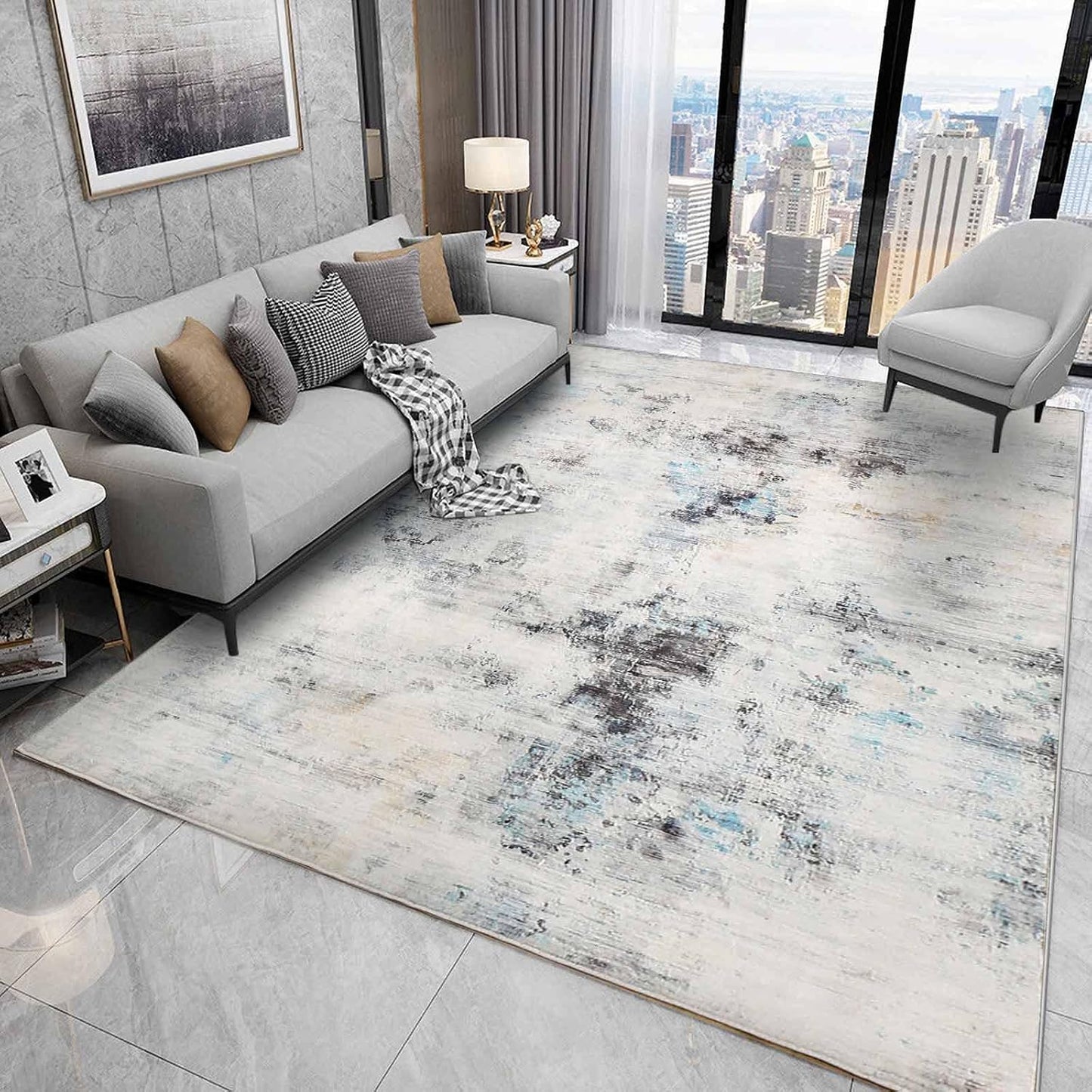Modern Soft Abstract Area Rug for Living Room, Bedroom, Kitchen, and Dining Room - Medium Pile Carpet Floor Mat